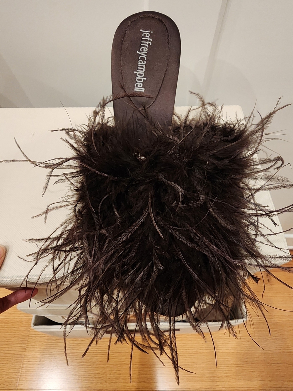 Feather-Trim Clear Heel Slide - Black - Picture 3 of 5